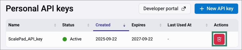 Delete API key button