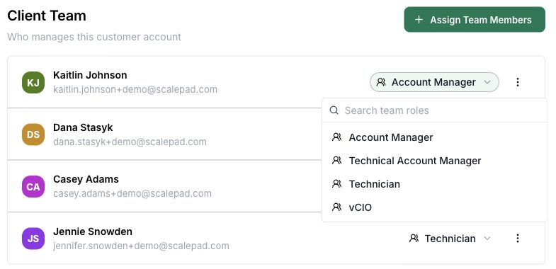 Use Client Settings to assign the configured roles to client team members.